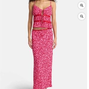 Pink Floral Women's front lace top and maxi  skirt size XS(0-2) new